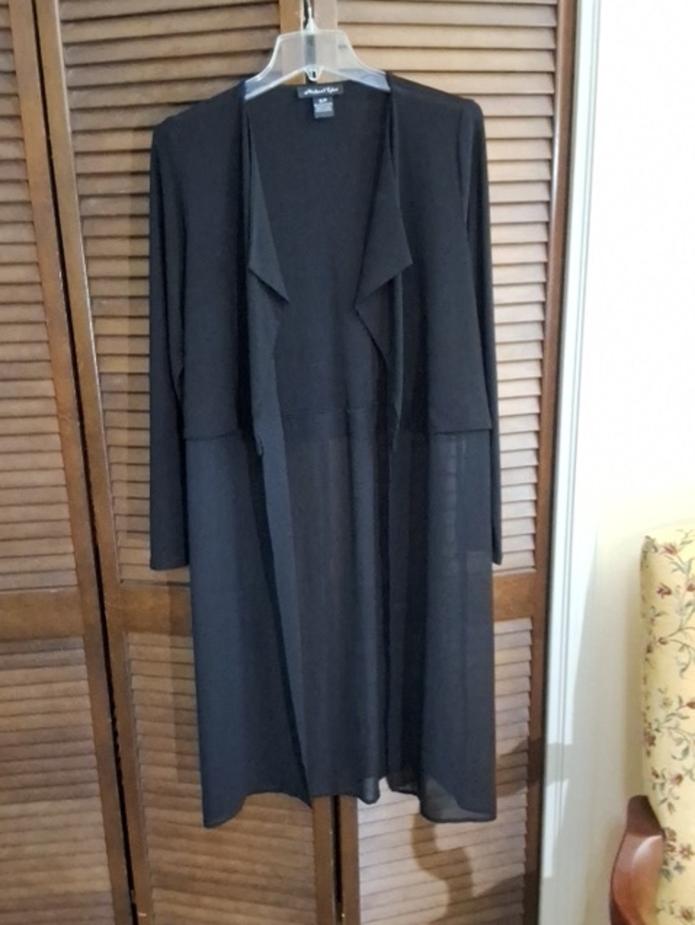 Classic Black Open-Front Long Trench Cardigan